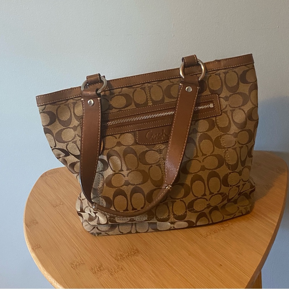 Coach Tan and Brown Signature Tote